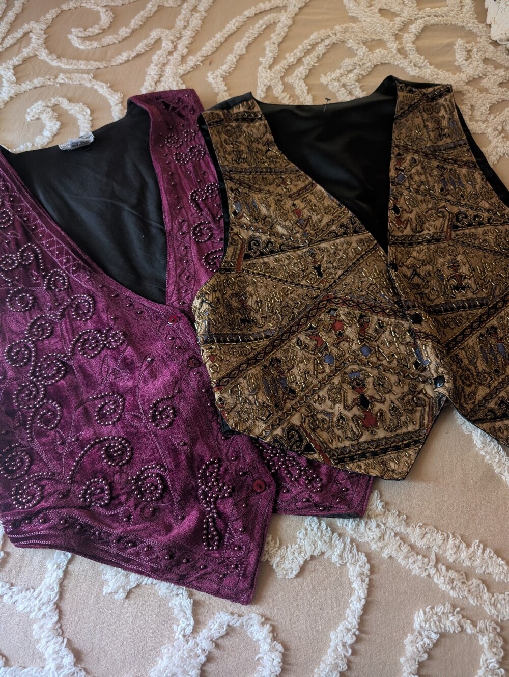Beaded vests, two embellished vests, velvet beads, tribal beaded
